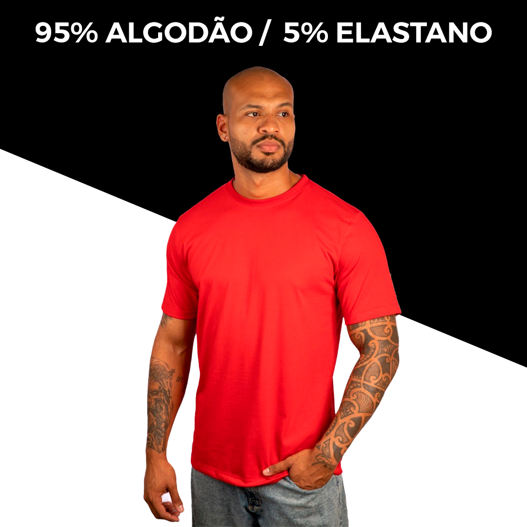 Camiseta Lisa Básica Masculina Com Elastano Vermelha – Usmark Têxtil