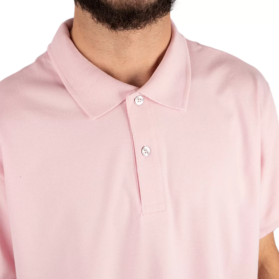 Camisa Polo Plus Size Masculina Lisa com Punho Rosa