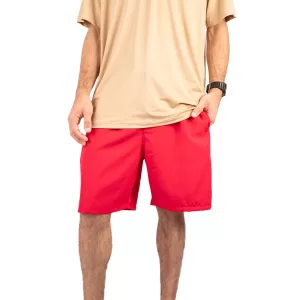 Bermuda em Tactel Vermelho com Bolsos Laterais e Traseiro