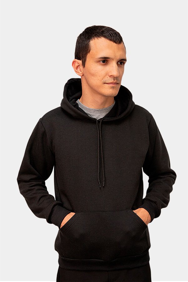 CASACO MOLETOM CANGURU E CAPUZ LISO PRETO