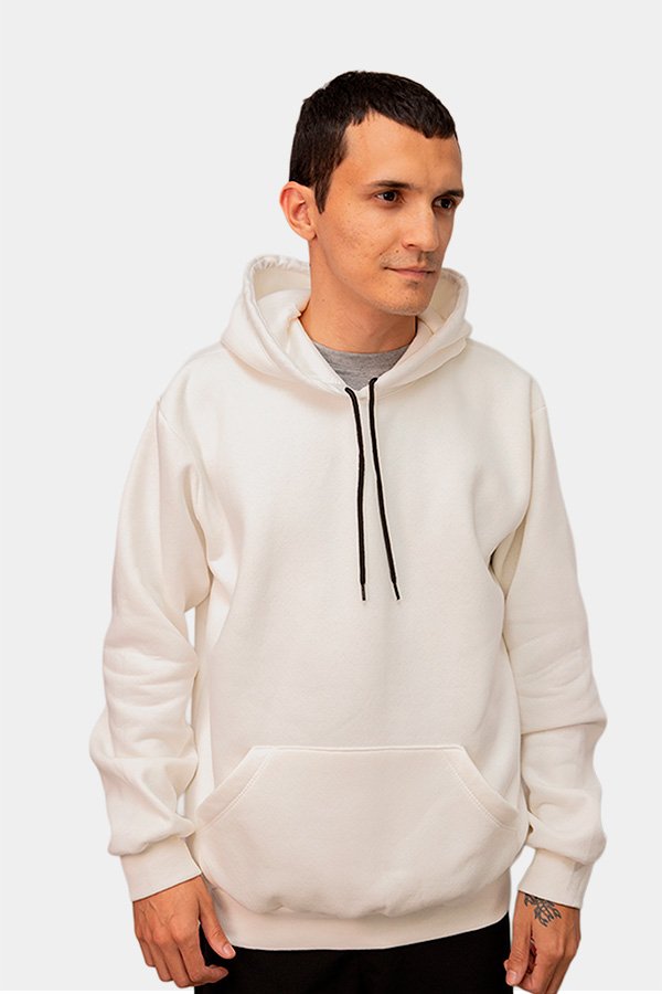 CASACO MOLETOM CANGURU E CAPUZ LISO OFF WHITE
