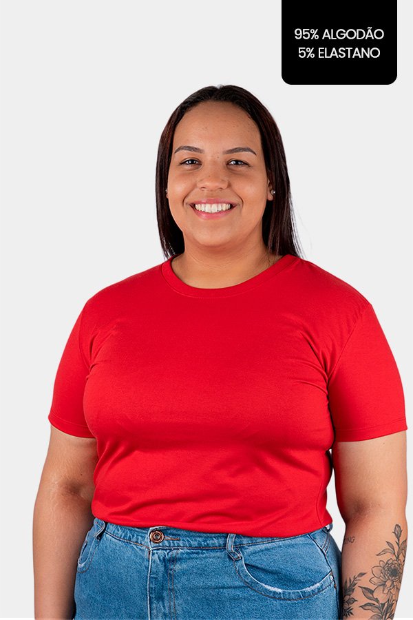 CAMISETA FEMININA PLUS SIZE LISA COM ELASTANO VERMELHA