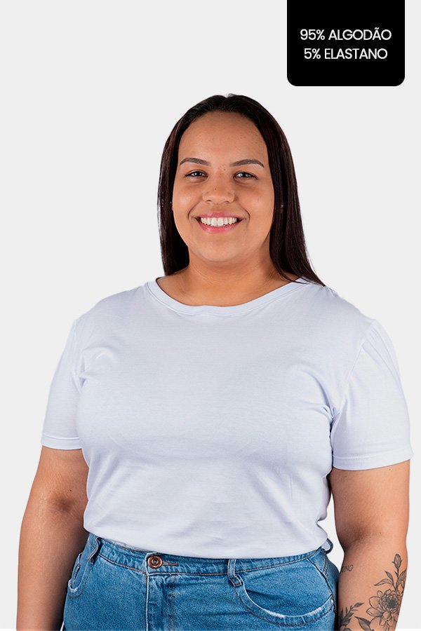 CAMISETA FEMININA PLUS SIZE LISA COM ELASTANO BRANCA