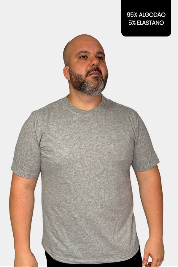 CAMISETA PLUS SIZE COM ELASTANO CINZA MESCLA