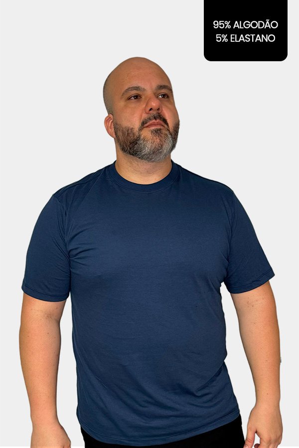 CAMISETA PLUS SIZE COM ELASTANO MARINHO