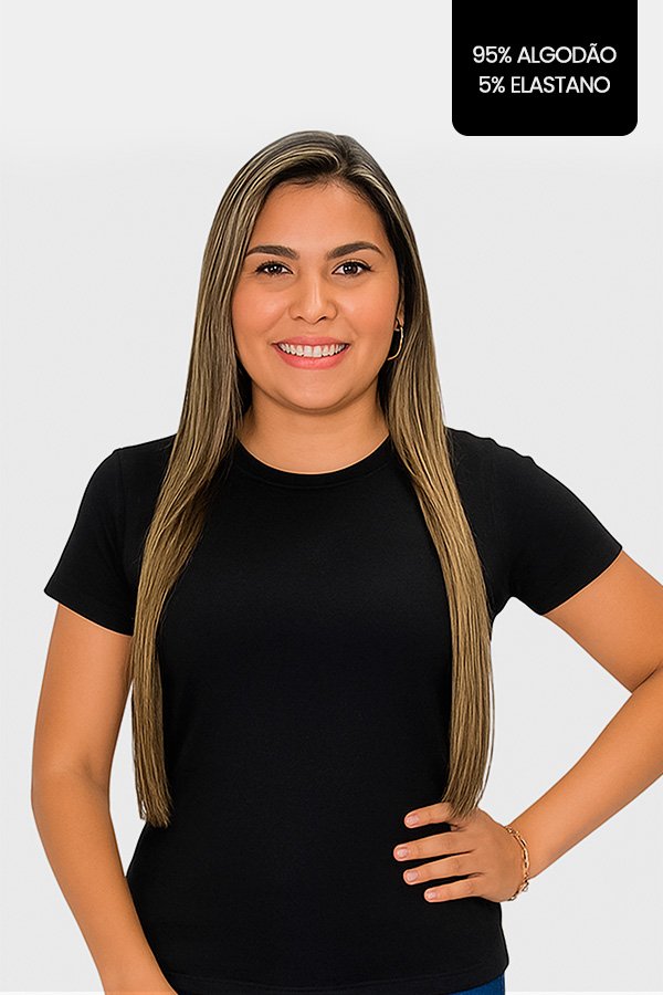 CAMISETA FEMININA LISA COM ELASTANO PRETA