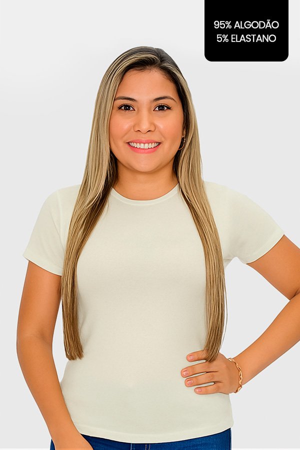 CAMISETA FEMININA LISA COM ELASTANO OFF WHITE