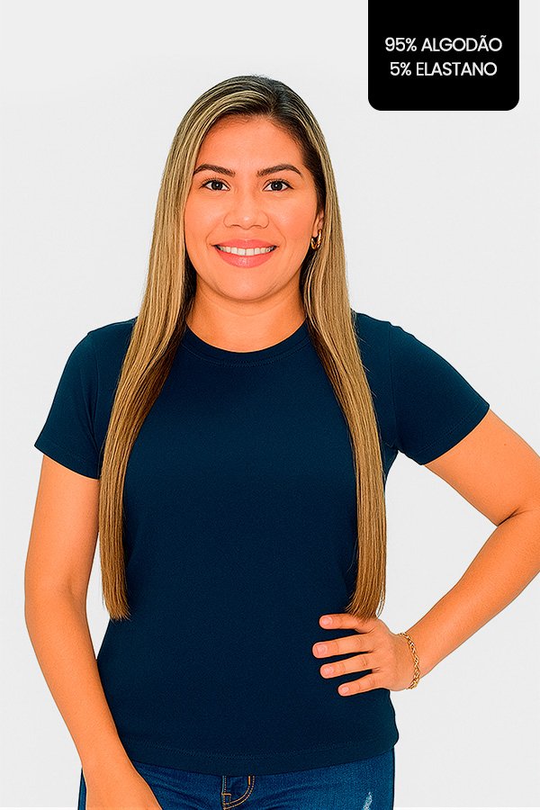 CAMISETA FEMININA LISA COM ELASTANO MARINHO