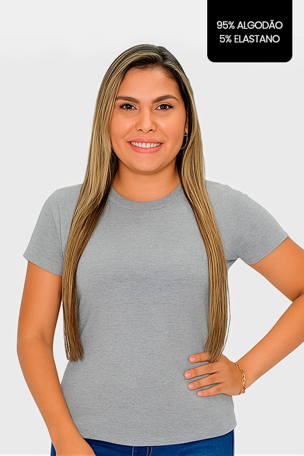 CAMISETA FEMININA LISA COM ELASTANO CINZA MESCLA