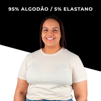 CAMISETA FEMININA PLUS SIZE LISA COM ELASTANO OFF WHITE